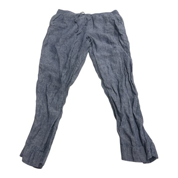 L.L. Bean Women's 10 Linen Blue Chambray Drawstring Elastic Waist Pant - Picture 1 of 6
